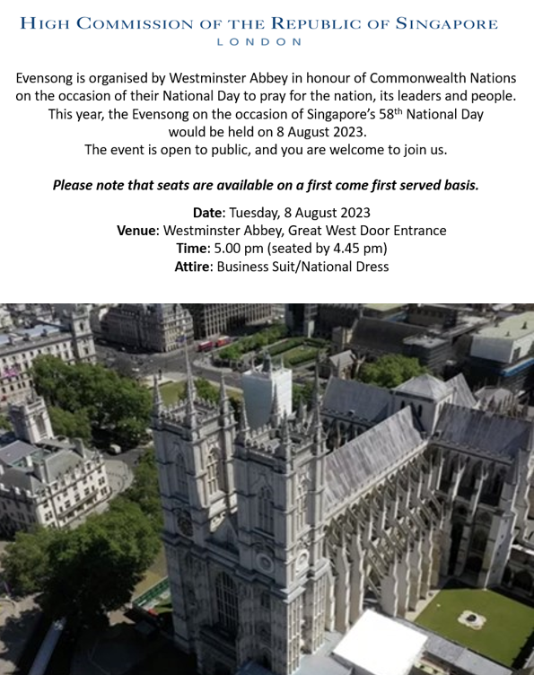 Event announcement with aerial view of Westminster Abbey.